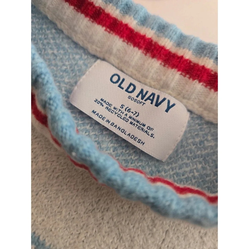 Old Navy SoSoft Kids Ski Ya Later Sweater Blue White Red Striped Size S 6-7